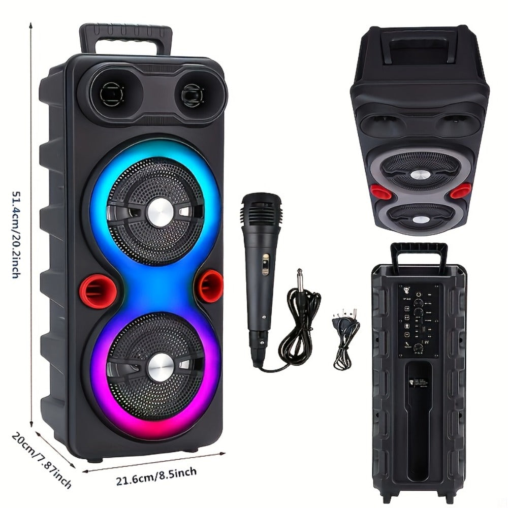 Dual 8.5-Inch Portable Party Speaker with RGB Lights, Bluetooth, TWS, FM, USB and Built-In Microphone