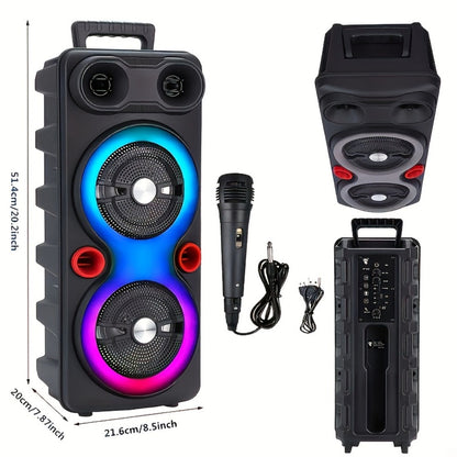 Dual 8.5-Inch Portable Party Speaker with RGB Lights, Bluetooth, TWS, FM, USB and Built-In Microphone