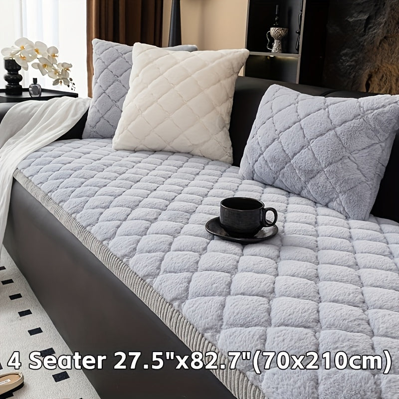 Sofa Cover Plush-Texture Cushion Panels in Pillowcase and 1, 2, 3 or 4-Seat Dimensions in Four Colors