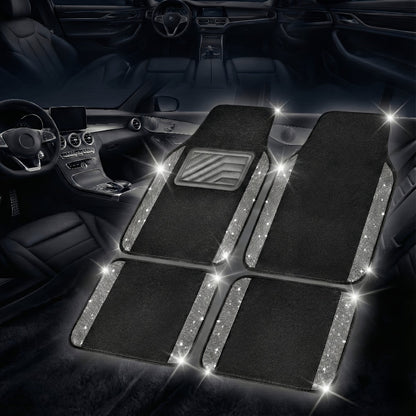 Crystal Bling Car Floor Mats for Women – Sparkling Diamond & Flash Glitter Universal Non-Slip Waterproof Auto Floor Pads, Fashionable Car Interior Accessory, 4/8pcs Set, Great Christmas Gift