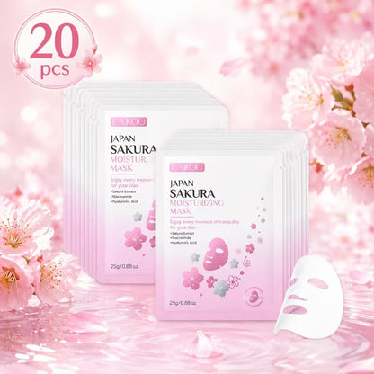 LAIKOU Sakura Sheet Mask 20-Pack with 25g Pouches, Sakura Extract and Rice Ferment Filtrate Labels