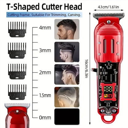 Professional Hair Cutting Kit for Men - Transparent USB Rechargeable Hair Clipper with LCD Display, T-Blade Trimmer, Electric Shaver, 4 Guide Combs & Cleaning Brush - Home Barber Grooming Gift Set