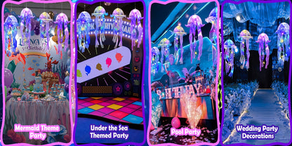 Five-Piece Illuminated Jellyfish Hanging Decoration Set with Translucent Crystal-Style Ribbons