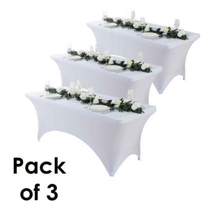 Tablecloth Fitted Stretch Cover Set for 4, 6 or 8-Foot Rectangle Tables in 3 or 5-Piece Packs