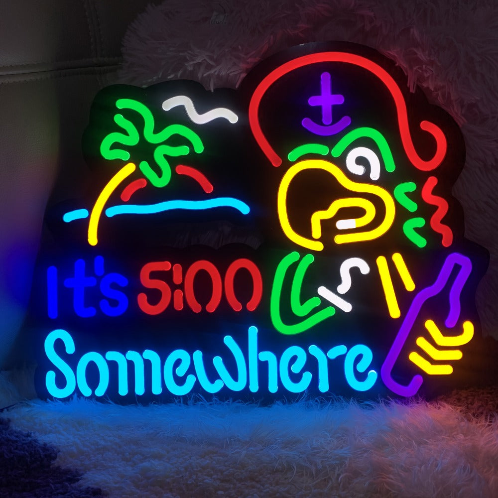 Novelty Five O’Clock Neon-Style Bar Wall Sign with Two Checkout Designs and 16.5 x 12.6-Inch Format