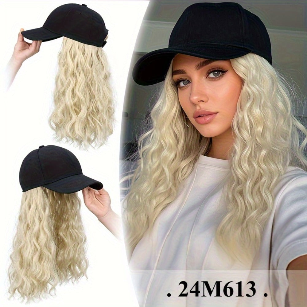 Synthetic Wig 18-Inch Curly-Wavy Baseball Cap Style in Three Highlighted Color Codes for Daily Wear