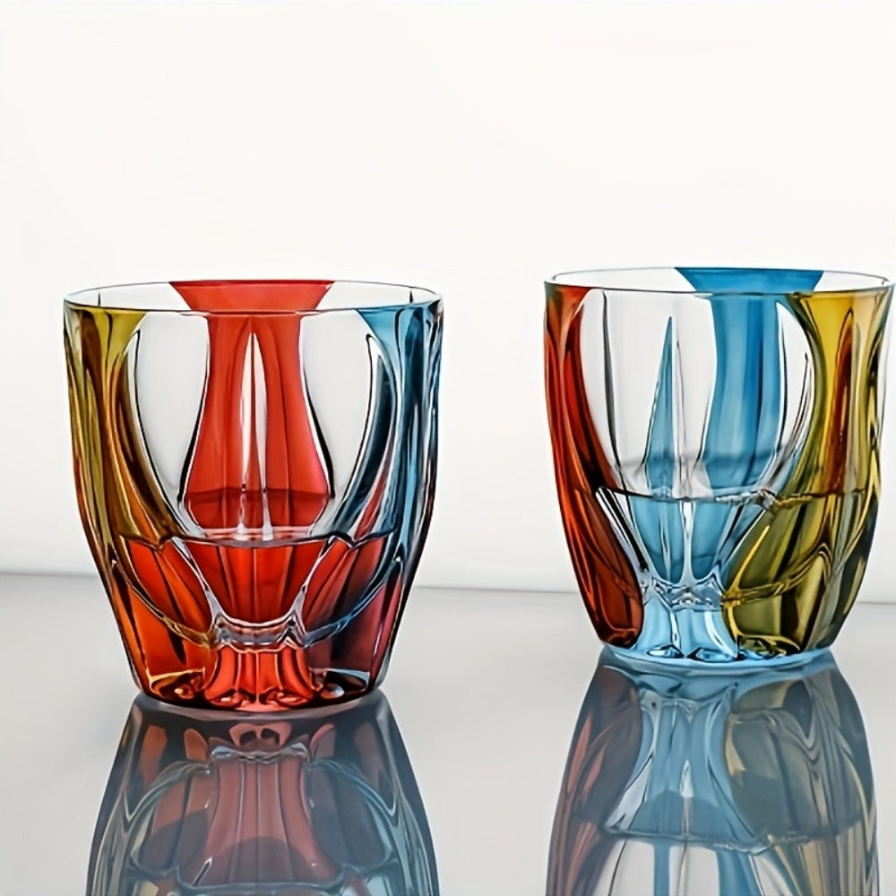 Three-Color Painted Short Drinking Glass with 150 ml Capacity, 3.74-Inch Height and Sculpted Base
