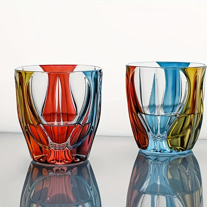 Three-Color Painted Short Drinking Glass with 150 ml Capacity, 3.74-Inch Height and Sculpted Base