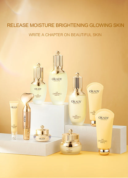 Skincare Set with OKADY Label, 9 Ginseng Products Including Cleanser Toner Essence Serum and Creams