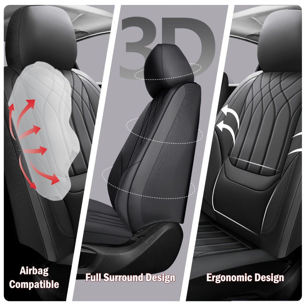 Waterproof Car Seat Covers Full Coverage PU Leather – Full Set for 2 or 5 Seats, Universal Fit Cars SUVs Trucks, Seat Protector Cushion, Black / Beige / Pink / Grey / Red