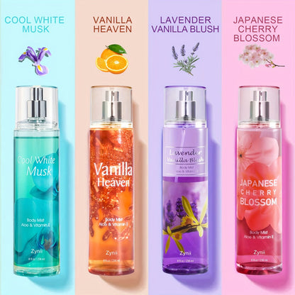 Fragrance Body Mist for Women, Floral, Fruity, Musk & Vanilla Body Spray with Aloe & Vitamin E, 3-8 fl oz
