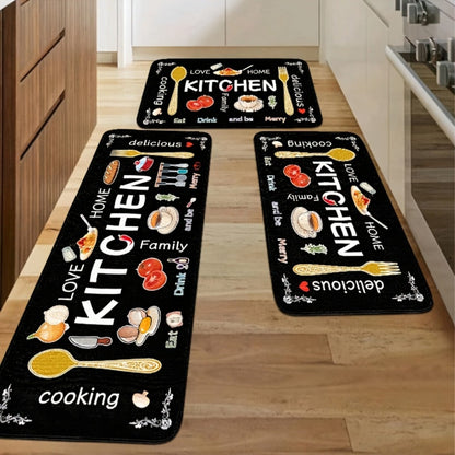 Kitchen Rug Set 3-Piece, Egg Beater Knife & Fork Theme Decorative Kitchen Mats — Soft, Easy-to-Clean Non-Slip Carpet for Kitchen, Dining Room, Bedroom & Bathroom | Fun Cooking Gift