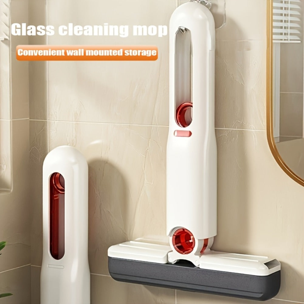 Mini Sponge Mop with Adjustable Handle & 4 Reusable Heads – Self-Squeezing Portable Cleaning Mop for Bathroom, Kitchen, Car & Window