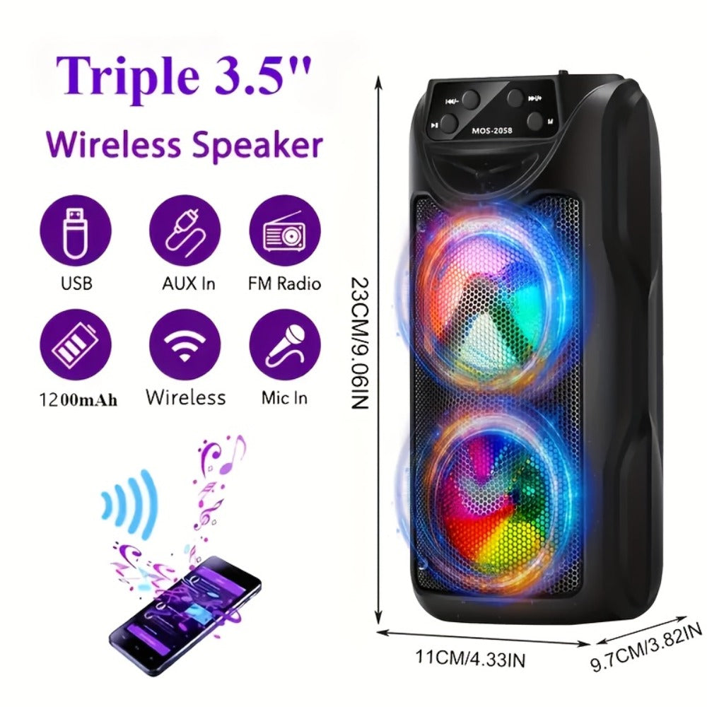Dual Speaker Bluetooth Speaker with LED Ambient Lighting MOS-2058, Portable Wireless Stereo Sound System for Bedroom Living Room Party Outdoor Camping, Rechargeable Home Audio Speaker with Colorful Mood Lights