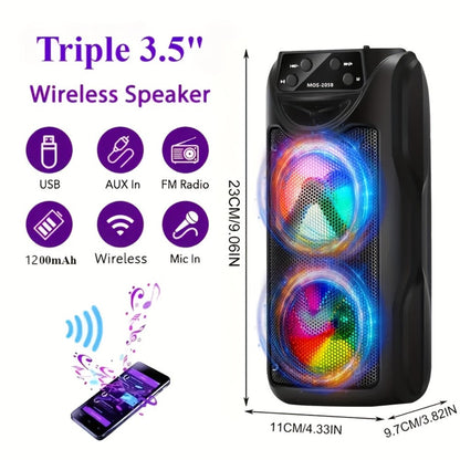 Dual Speaker Bluetooth Speaker with LED Ambient Lighting MOS-2058, Portable Wireless Stereo Sound System for Bedroom Living Room Party Outdoor Camping, Rechargeable Home Audio Speaker with Colorful Mood Lights