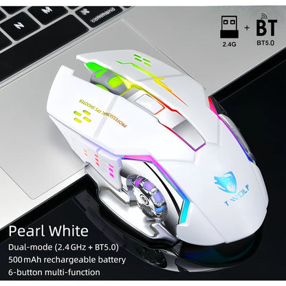RGB Dual-Mode Wireless Gaming Mouse with Bluetooth 5.0, 2.4 GHz Receiver and Four Color Options