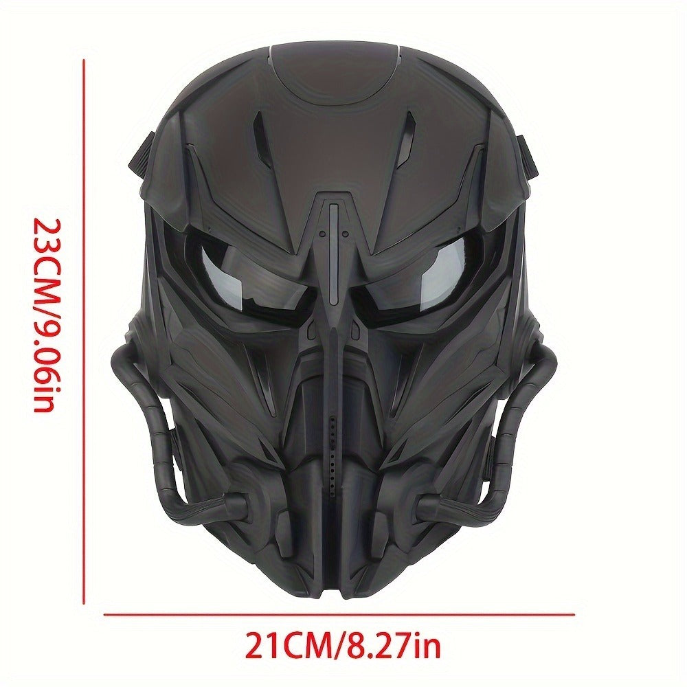 Silver-Plated Mechanical Costume Mask with Full-Face Sci-Fi Design and Sculpted Black Interior
