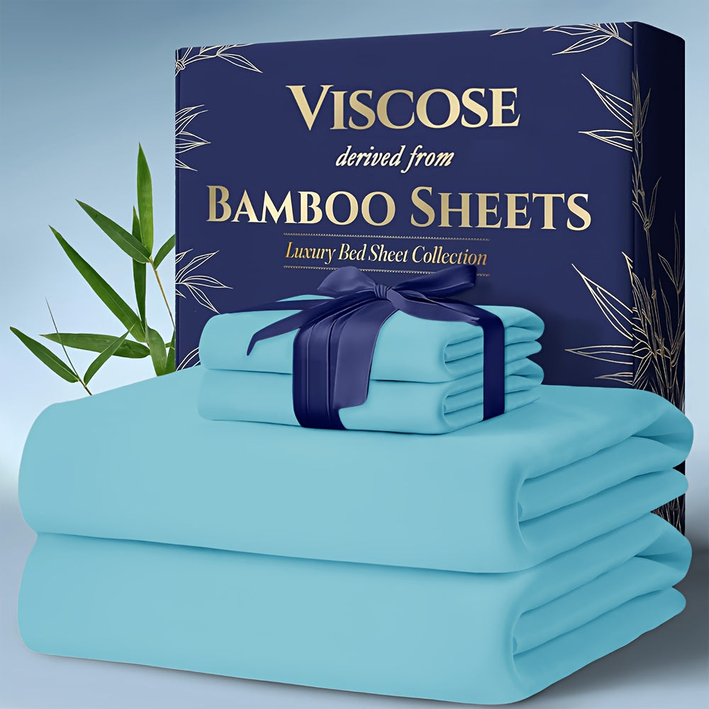 Bed Sheet Set Bamboo-Derived Fabric with Four Bed Sizes, Documented Sheet Dimensions and Thirteen Colors