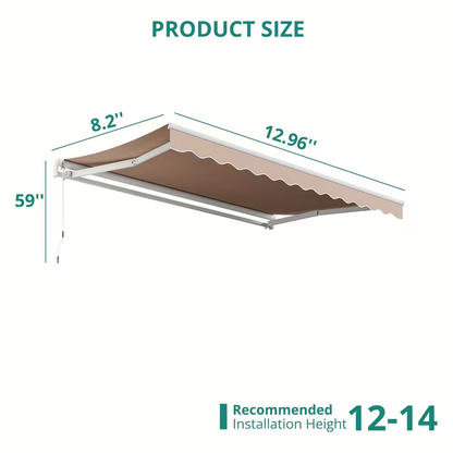Retractable Awning Patio Manual Crank Aluminum UPF80+ Waterproof