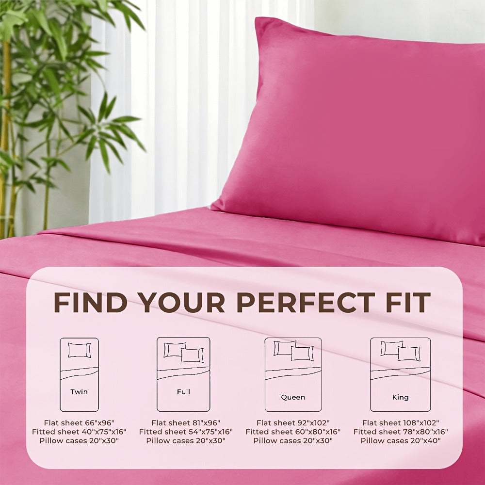 Bed Sheet Set 4-Piece Bamboo-Derived Rayon with Deep-Pocket Fitted Sheet in Twin, Full, Queen and King Sizes