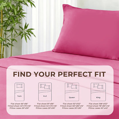 Bed Sheet Set 4-Piece Bamboo-Derived Rayon with Deep-Pocket Fitted Sheet in Twin, Full, Queen and King Sizes
