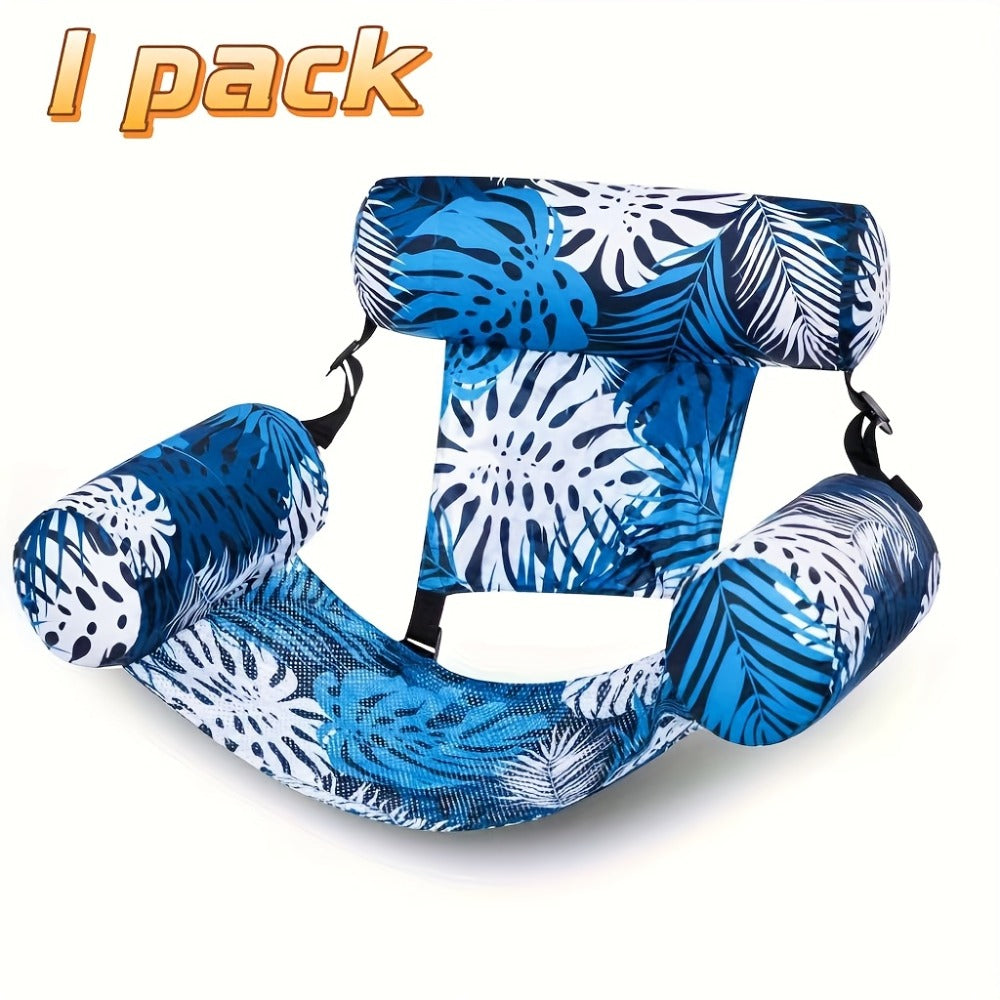 Leaf-Print Inflatable Pool Float Chair with Mesh Sling Seat in Blue, Blue-Green or Red-Cyan Checkout Options