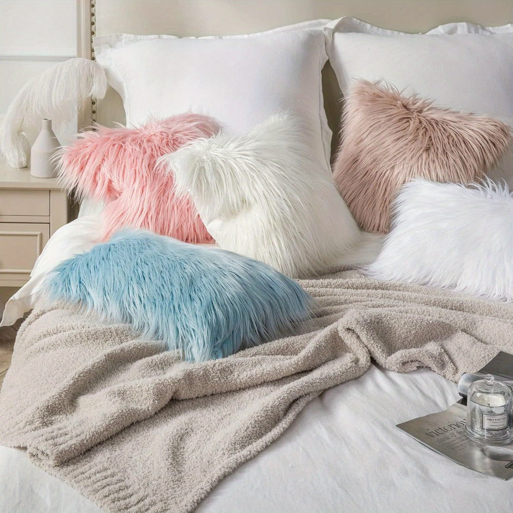 Faux-Fur-Look Throw Pillow Covers, Pack of Two with Zipper Closures and 40 Exact Color-Size Options
