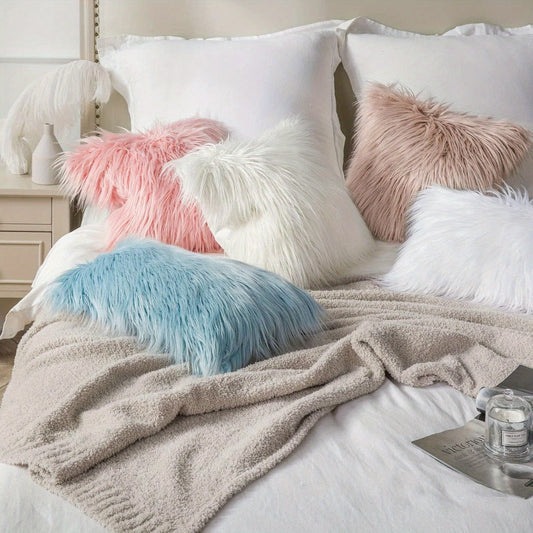 Faux Fur Throw Pillow Covers Pack of 2 – Luxury Soft Fluffy Decorative Cushion Covers for Couch Bed Sofa, Pet Friendly, Zipper Closure