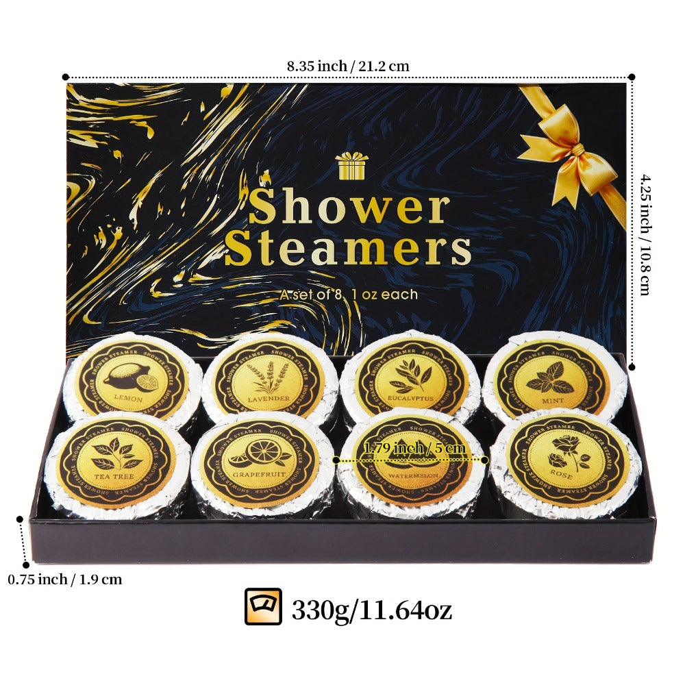 Shower Steamers 8 Pack with Essential Oils - Aromatherapy Shower Tablets 30g, 8 Scents Lavender Eucalyptus Rose Peppermint, Stress Relief Self Care Spa Gift for Women & Men