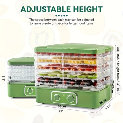 Food Dehydrator Machine 5-Tray BPA-Free Stackable 240W Digital Temperature Control 95-158°F Quiet 33dB Overheat Protection for Jerky Fruit Meat Veggies Herbs Snacks Home Use