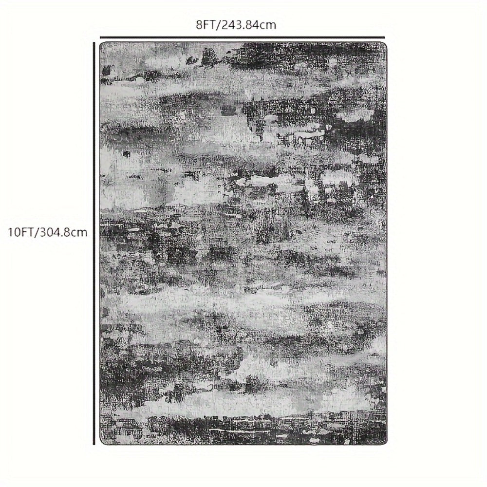 Area Rug, Dark Abstract Polyester Floor Carpet in Runner and Room Sizes with Rubber-Latex Backing and Machine-Wash Care