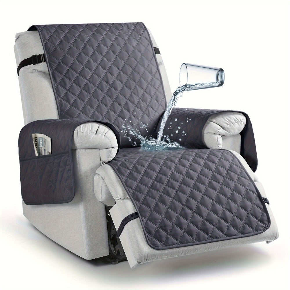 Chair Cover Quilted Recliner Throw with Side Pocket and Adjustable Strap in Seven Available Colors