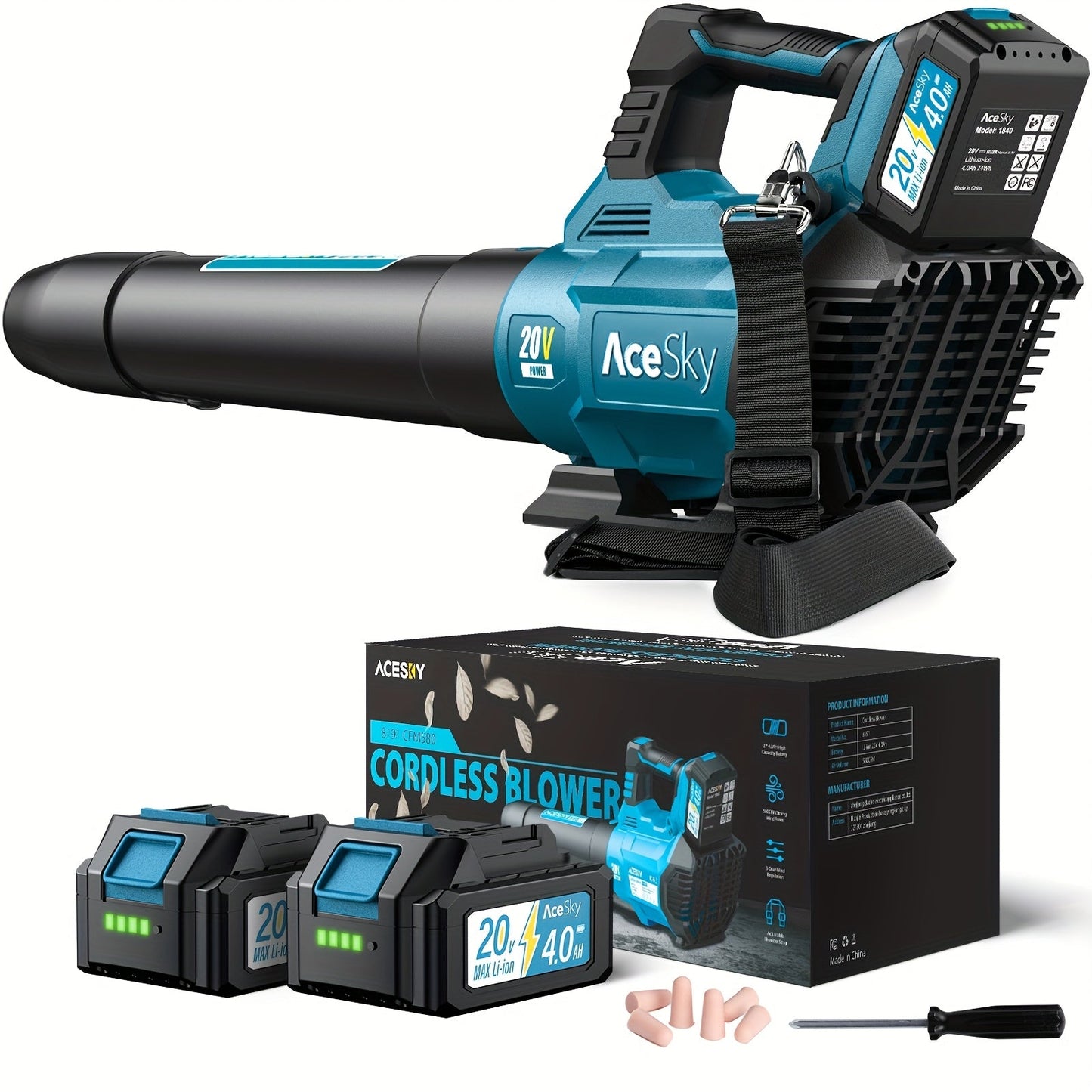 Cordless Leaf Blower 580CFM 160MPH, 2×4.0Ah Battery Powered, 3-Speed Adjustable, Lightweight Ergonomic Design with Shoulder Strap & Extension Nozzle for Lawn Yard Patio
