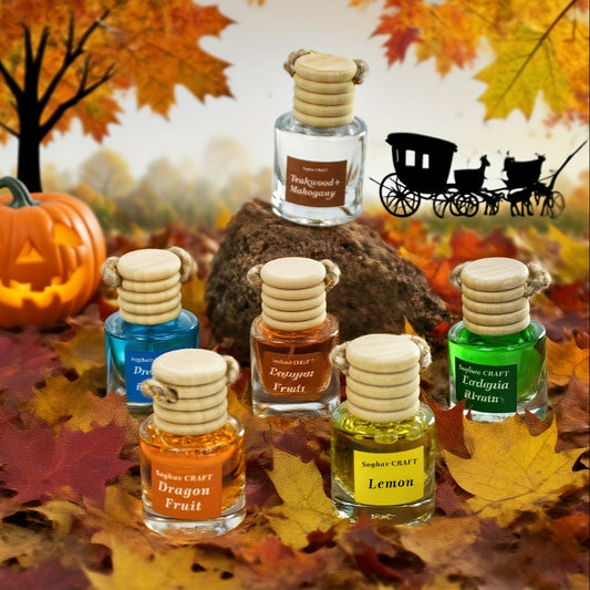 Car Air Freshener 18-Pack Hanging Diffuser Bottles with Six Random Scents and Adjustable Wood Caps