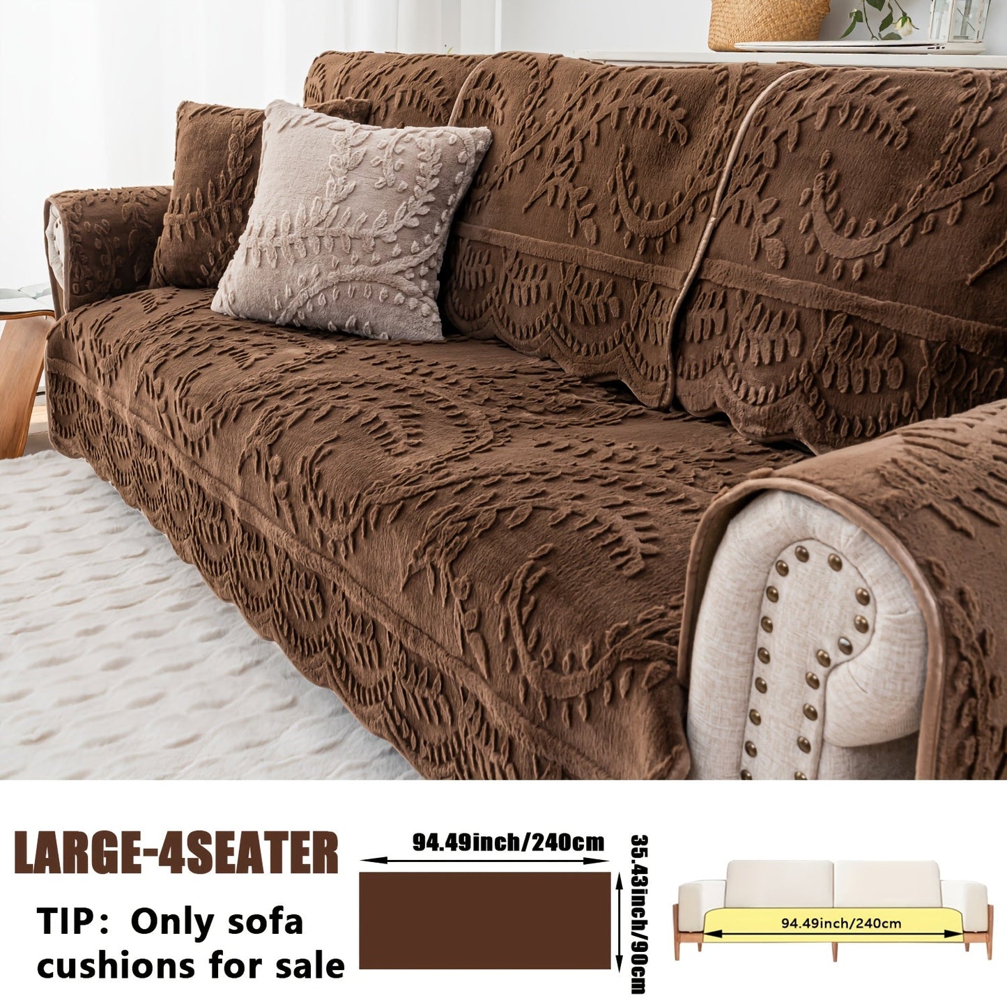 Sofa Cover Quilted Faux Rabbit Fur Plush Panels in 35.43-Inch Width with Seat, Pillowcase and Two-Piece Options