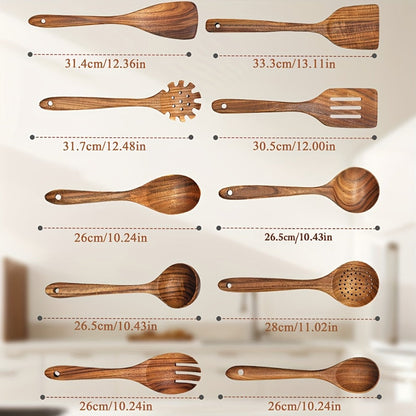 Wooden Kitchen Utensil Set with Five-, Six- or Ten-Piece Configurations and Optional Storage Box