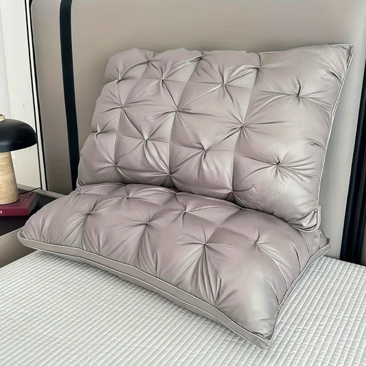 Pillow Set in 2 or 4 Pieces with Quilted Square Profile, Polyester Fill and White or Gray Covers