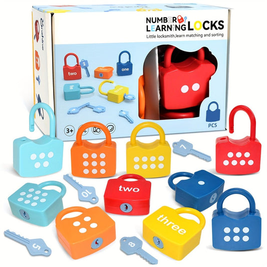 Preschool Math Lock and Key Counting Toy 10 Sets — Number Recognition Manipulative for Kids Ages 3-5, Color-Coded Kindergarten Math Activity, Montessori Hands-On Learning Toy, Birthday Christmas Gift