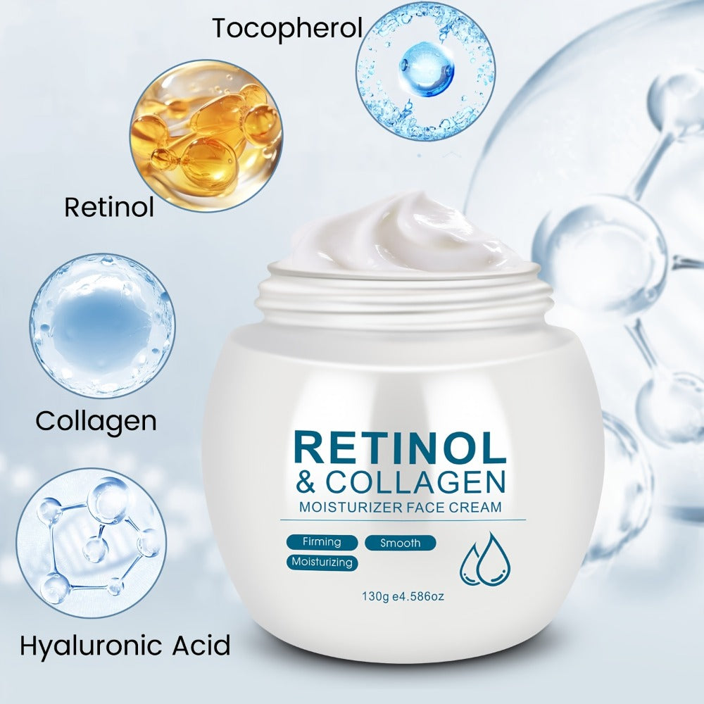 Face Cream Retinol and Collagen 130g Jar or Retinol Essence Option for Day and Night Skin Care