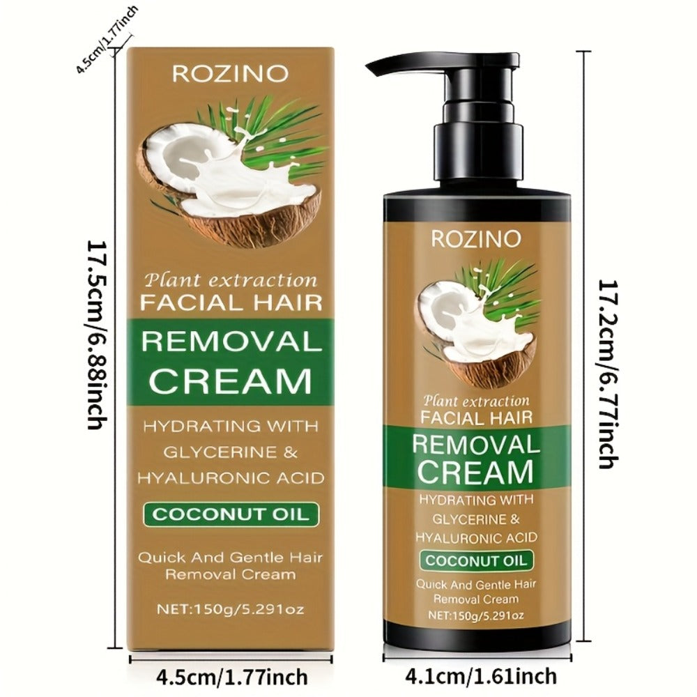 Hair Removal Cream ROZINO 150g Coconut Oil Pump Bottle with Carton for External Body Grooming
