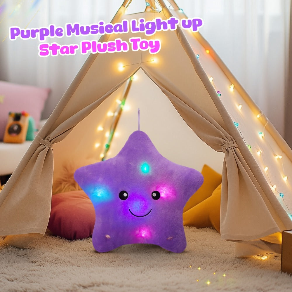 Purple Musical Star Plush Night Light with Color-Changing LEDs, 10 Lullabies, 15-Minute Timer and 13-Inch Design