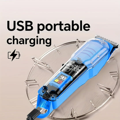 Hair Clipper Transparent-Shell Cordless Trimmer with LED Battery Display, USB Charging and Five Colors