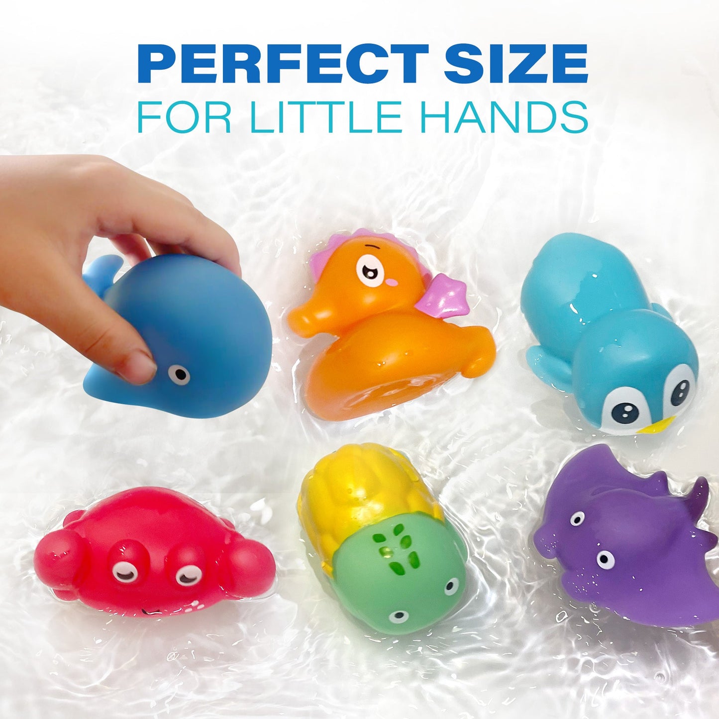 Six-Piece No-Hole Color-Changing Sea Animal Bath Toy Set with Six Shapes for Supervised Water Play