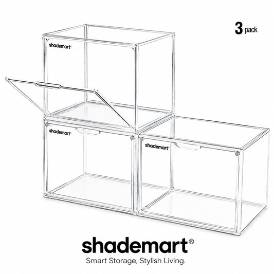 Clear Display Case Set of 3, Dustproof Transparent Storage Box Organizer for Collectibles, Car Models