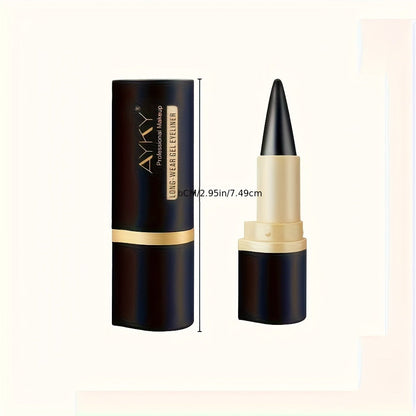 Compact Six-Piece Black Cone-Tip Eyeliner Pen Set with Six Matching Sticks in Black and Gold Cases