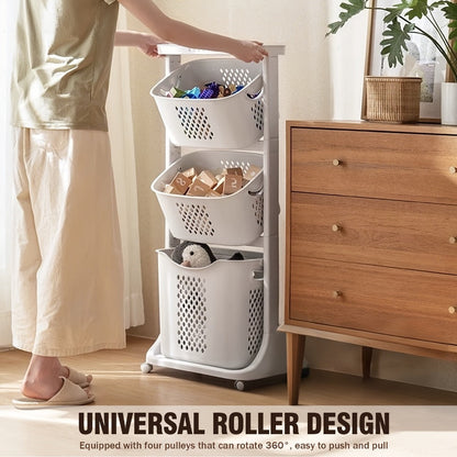 Two-Tier Rolling Laundry Hamper Cart with Removable Baskets for Bathrooms, Bedrooms and Laundry Rooms