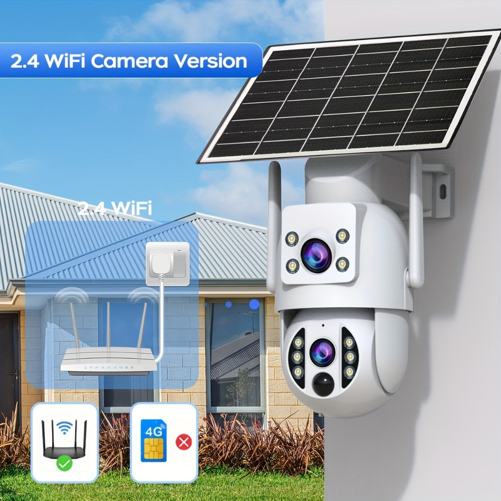 Solar PTZ Security Camera Dual Lens 1296P – 360° Outdoor WiFi Surveillance with Built-In Display, Color Night Vision, Two-Way Audio, Motion Detection & Rechargeable Battery by JOOAN
