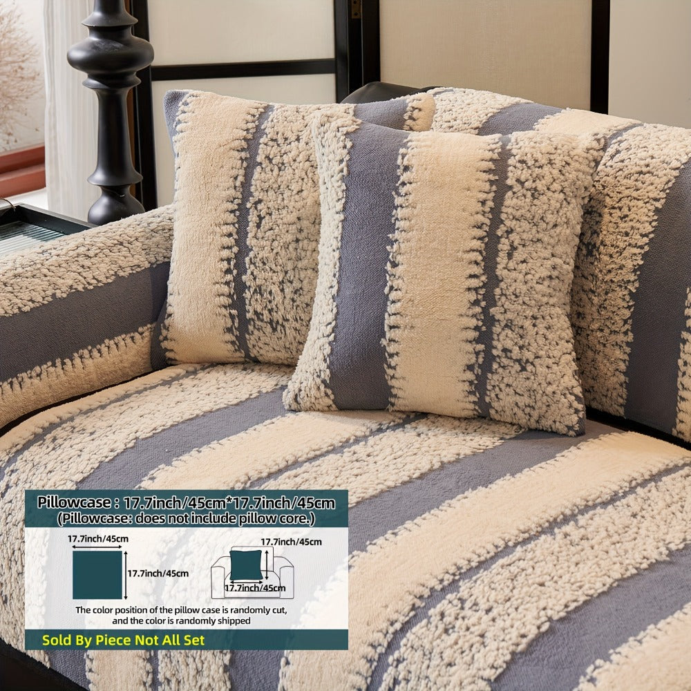 Sofa Cover Plush Jacquard Thick Non-Slip Couch Protector - Pet Friendly Furniture Cover for Living Room Bedroom Office, Machine Washable Retro Style Sofa Slipcover, Loveseat & 4-Seater, Black Grey Green Coffee
