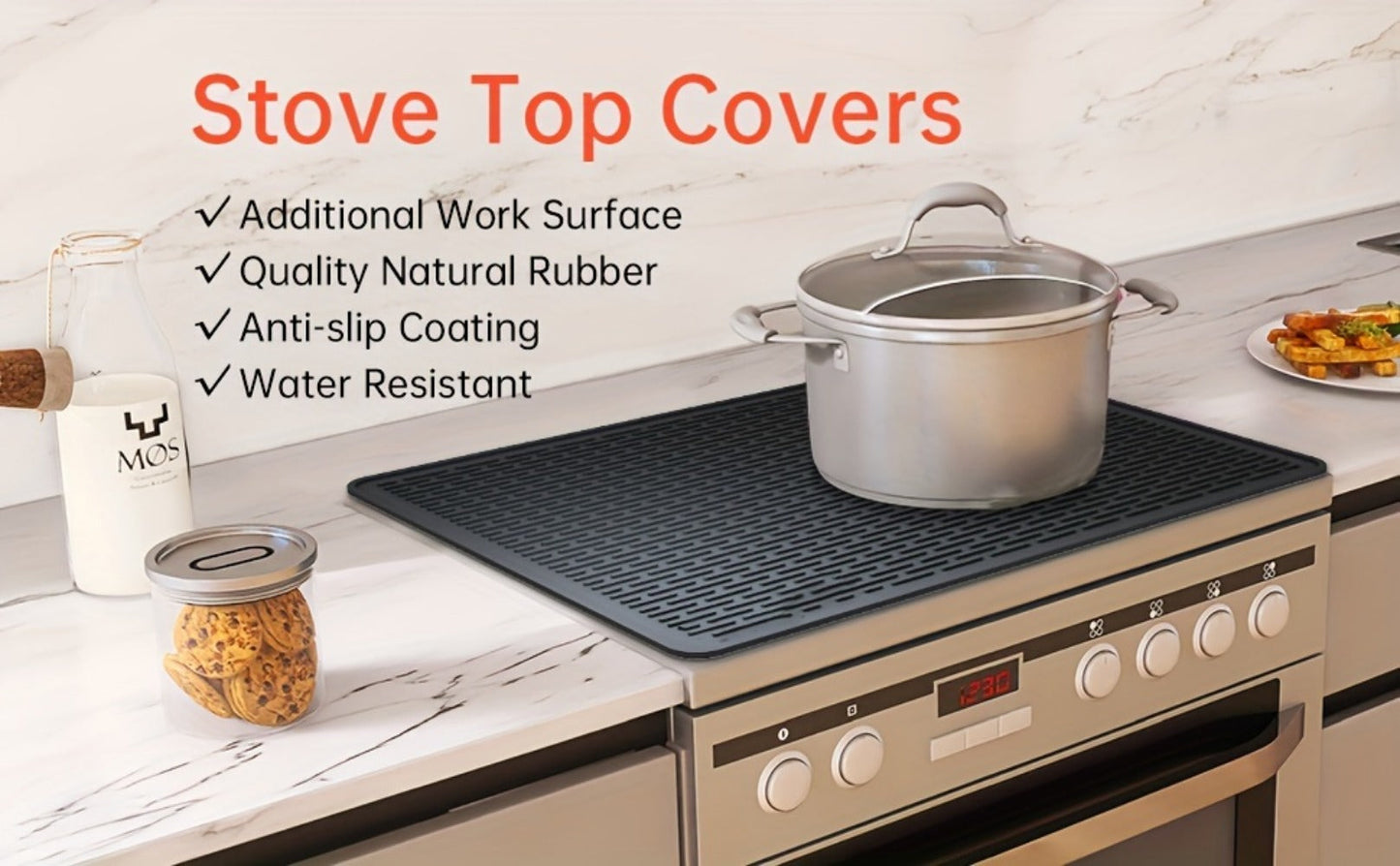 Black Silicone Electric Stove Top Cover Mat, 28 x 20 Inch Raised-Ridge Countertop Protector