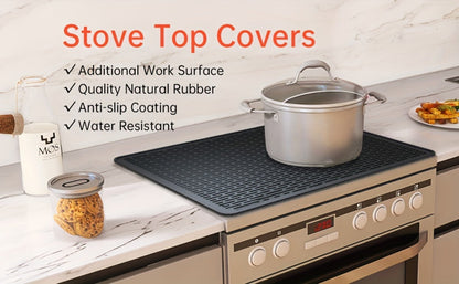 Black Silicone Electric Stove Top Cover Mat, 28 x 20 Inch Raised-Ridge Countertop Protector